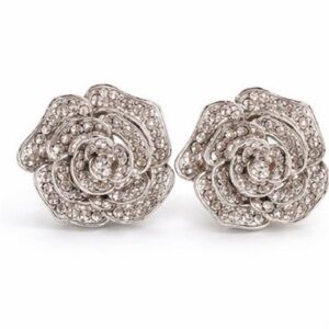 Vintage Style Silver Rhinestone Flower Statement Earrings | Glam Floral Sparkle